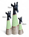 Beaded Wooden Giraffe Statue - Black/Green Beads