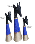 Beaded Wooden Giraffe Statue - Black/Royal Blue Beads