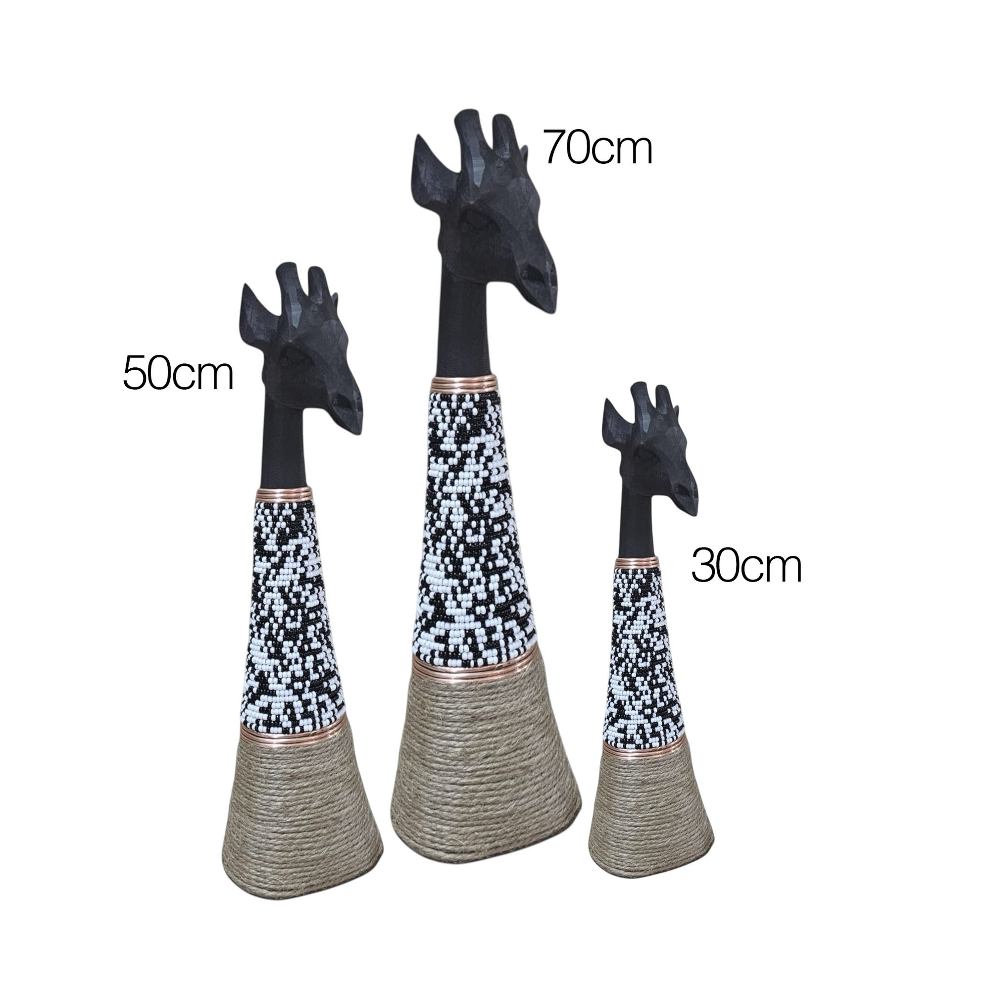Beaded Wooden Giraffe Statue - Black/B/W Speckle