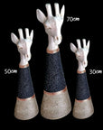 Beaded Wooden Giraffe Statue - Natural Wood/Black Beads