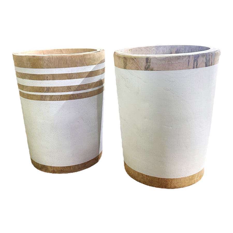 Wooden Containers/ Planters - White Stripe