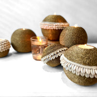 NEW -  SHELL / Beaded Tea Lights - GOLD - eyahomeliving