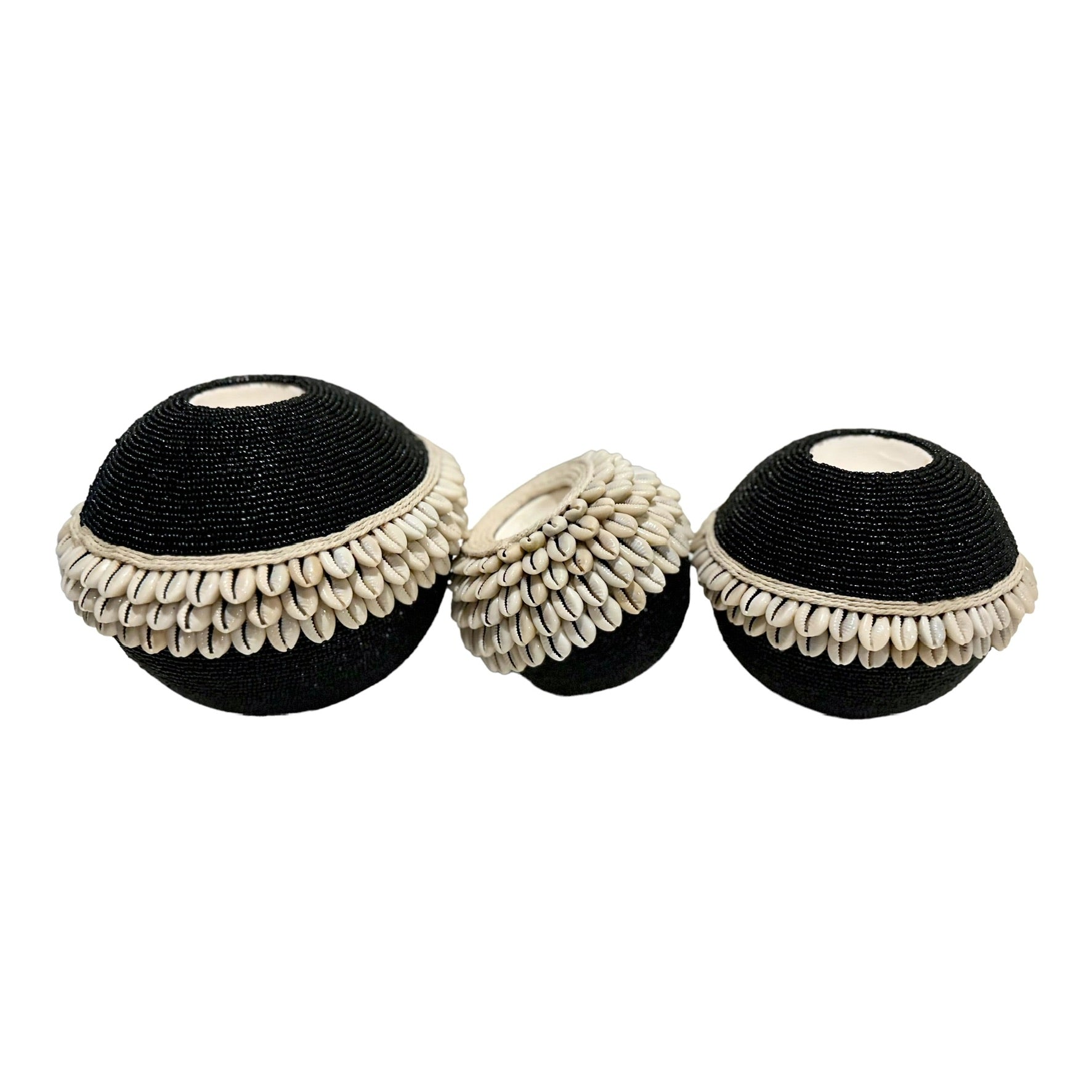 NEW -  SHELL / Beaded Tea Lights - Black - eyahomeliving