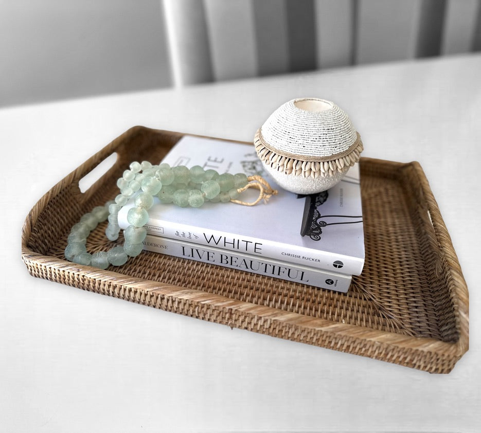 Cowrie Shell / Beaded Tea Lights - Off White