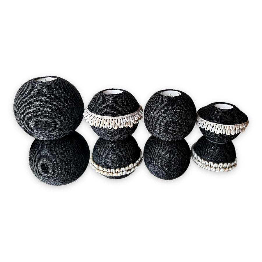 NEW -  SHELL / Beaded Tea Lights - Black - eyahomeliving