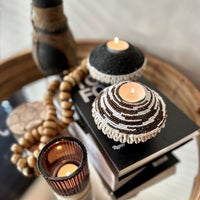 NEW - SHELL / Beaded Tea Lights - White/Copper - eyahomeliving