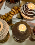 NEW - SHELL / Beaded Tea Lights - White/Copper - eyahomeliving