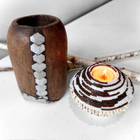 NEW - SHELL / Beaded Tea Lights - White/Copper - eyahomeliving