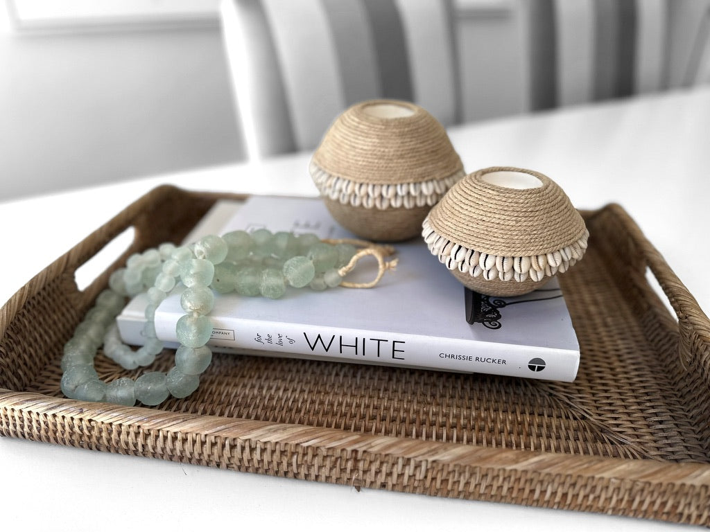 Manila Rope and Cowrie Shell Tea Lights - Natural