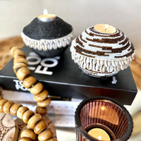 NEW - SHELL / Beaded Tea Lights - White/Copper - eyahomeliving