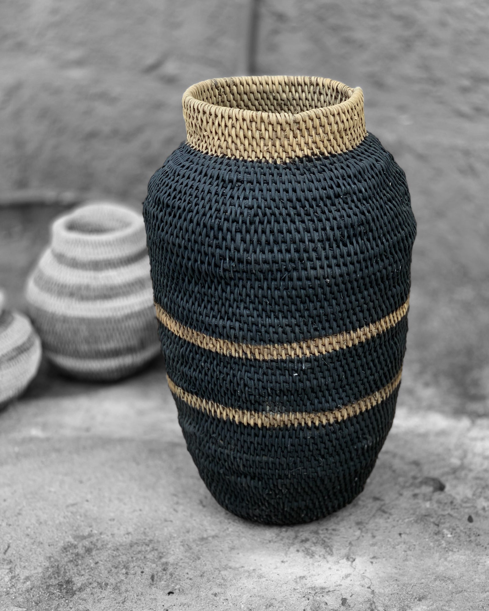 Buhera Baskets - Black Stripe - eyahomeliving