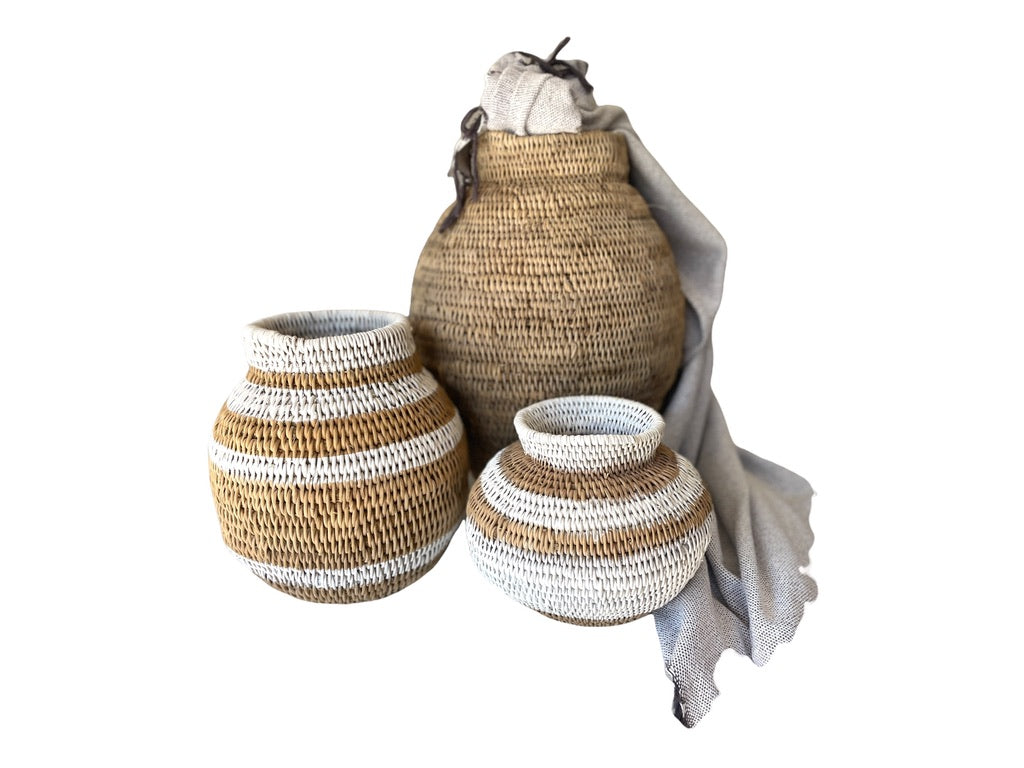 Buhera Baskets - White Stripe - eyahomeliving