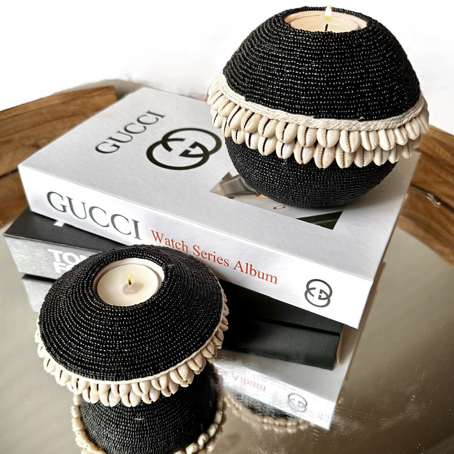 NEW -  SHELL / Beaded Tea Lights - Black - eyahomeliving