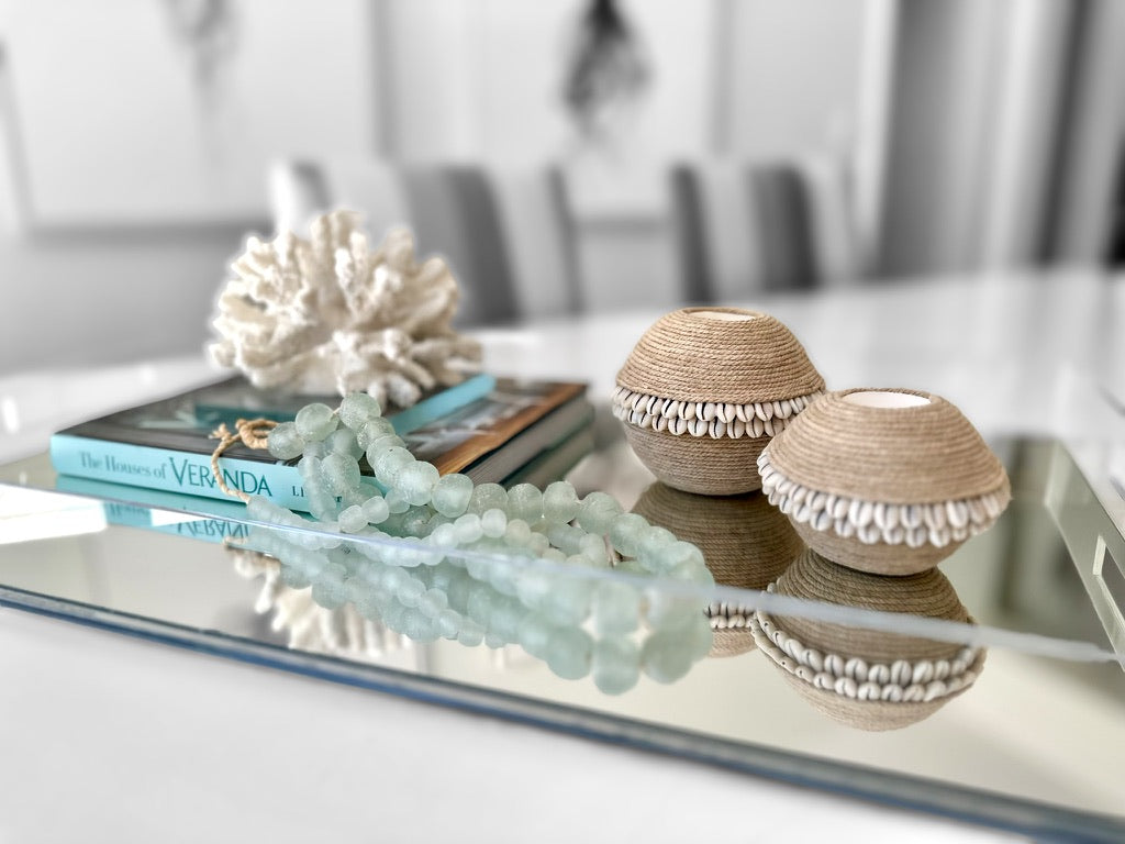 Manila Rope and Cowrie Shell Tea Lights - Natural