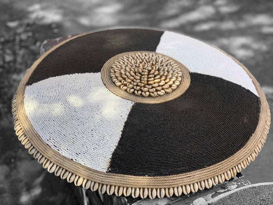 African Beaded Shield - Checkerboard B/W - eyahomeliving
