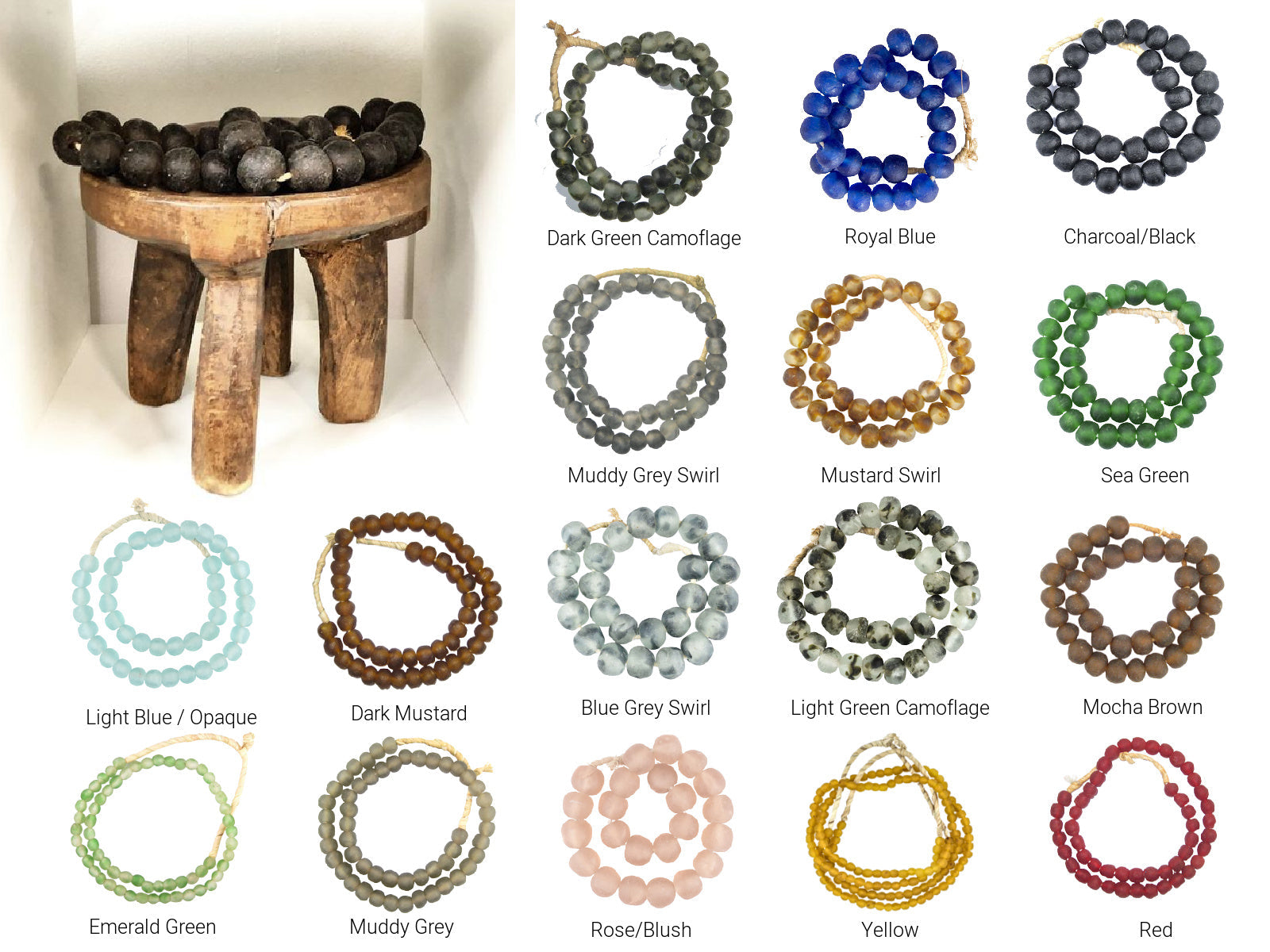 Ghanaian Glass Beads Imported - Camouflage Green - eyahomeliving