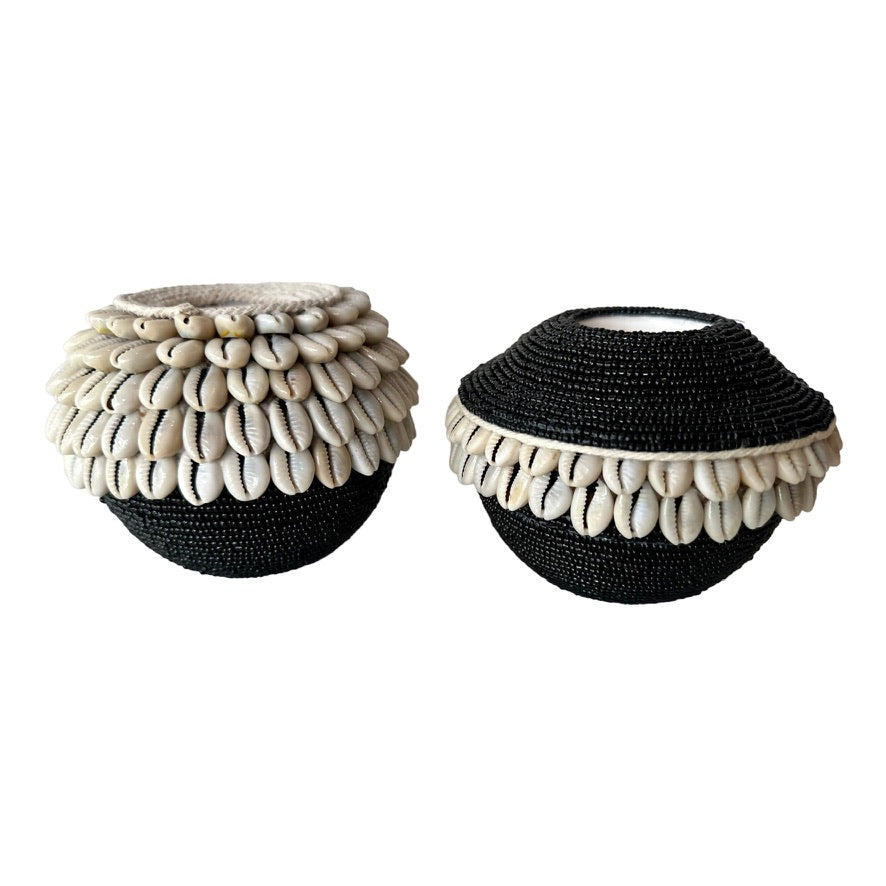 NEW -  SHELL / Beaded Tea Lights - Black - eyahomeliving
