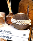 NEW -  SHELL / Beaded Tea Lights - GOLD - eyahomeliving