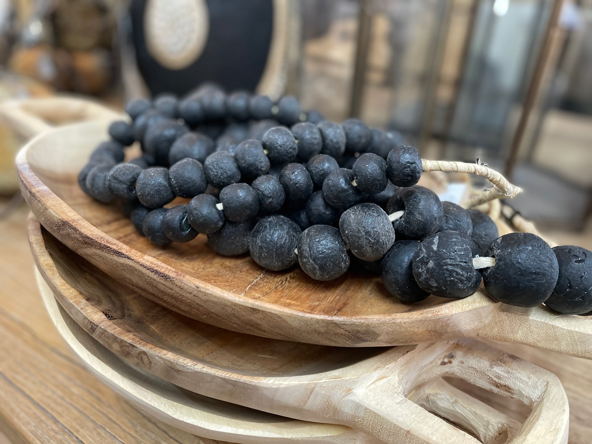 Ghanaian Glass Beads Imported - Charcoal/Black - eyahomeliving