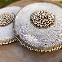African Beaded Shield - White - eyahomeliving