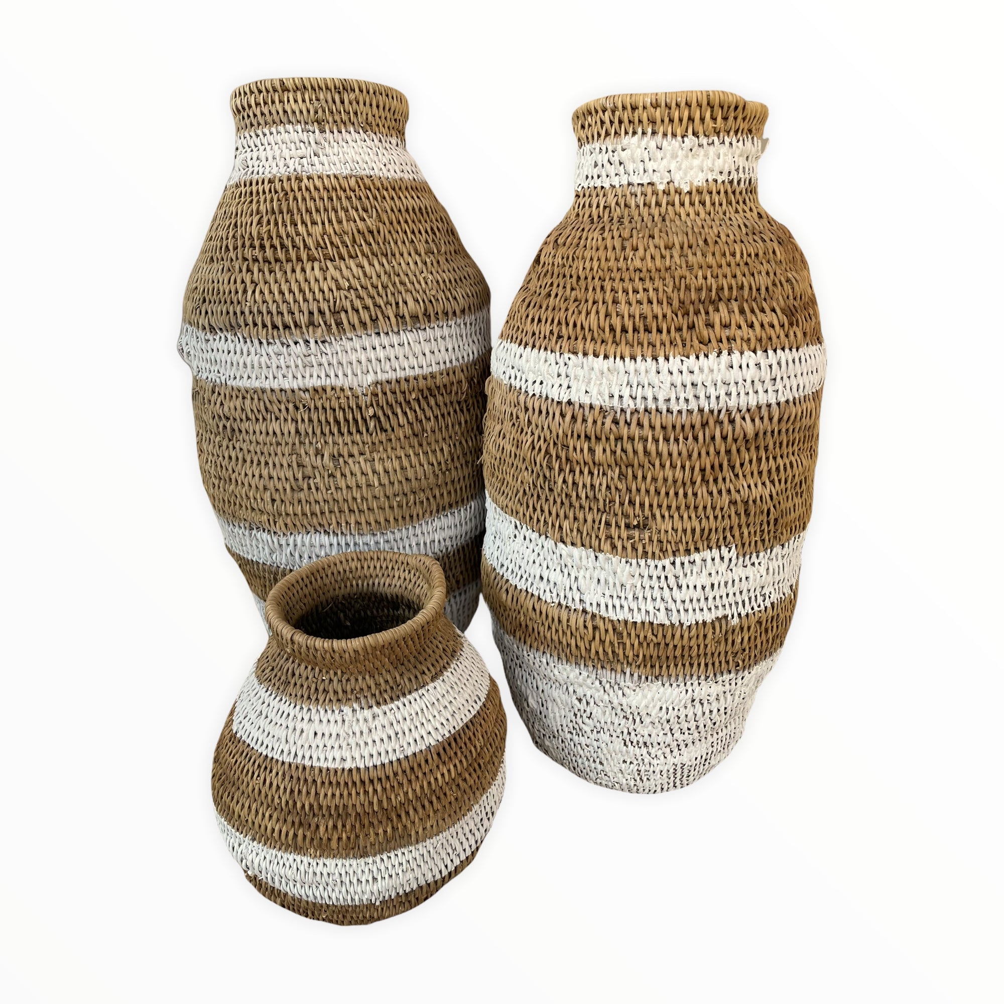 Buhera Baskets - White Stripe - eyahomeliving