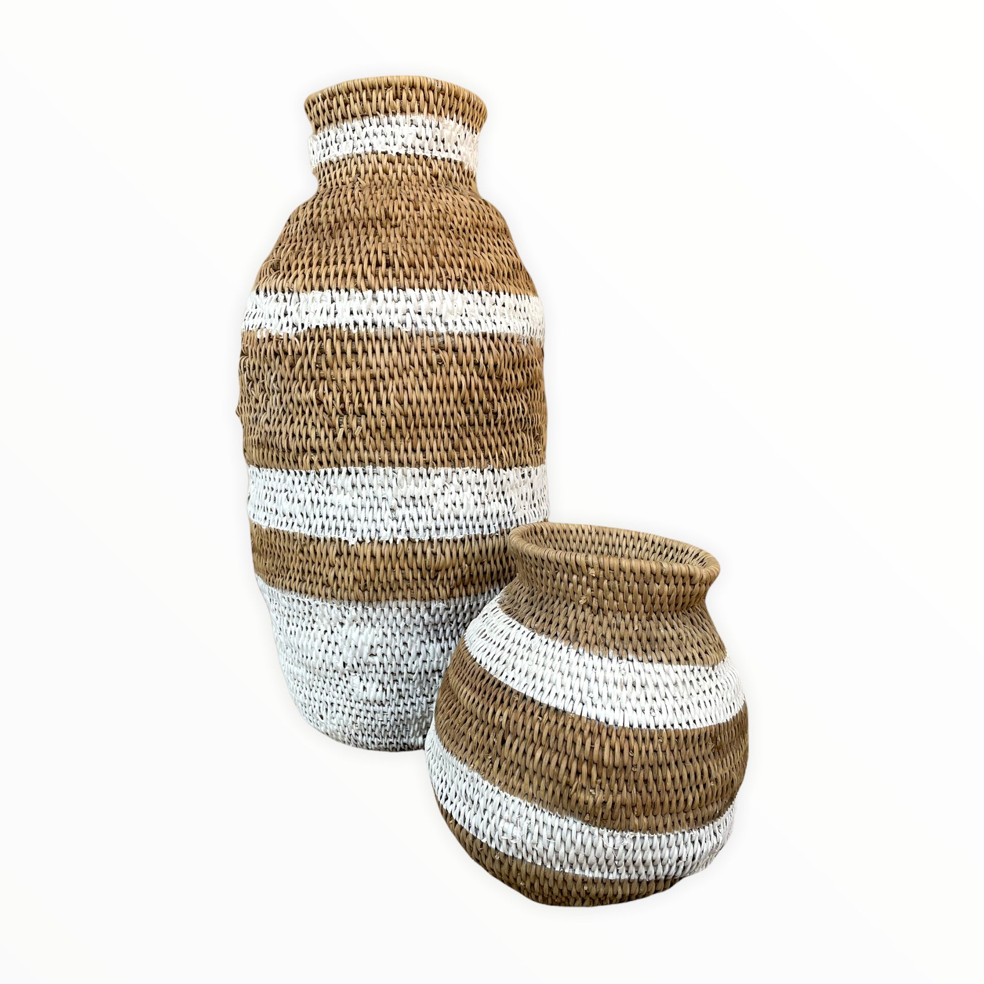 Buhera Baskets - White Stripe - eyahomeliving