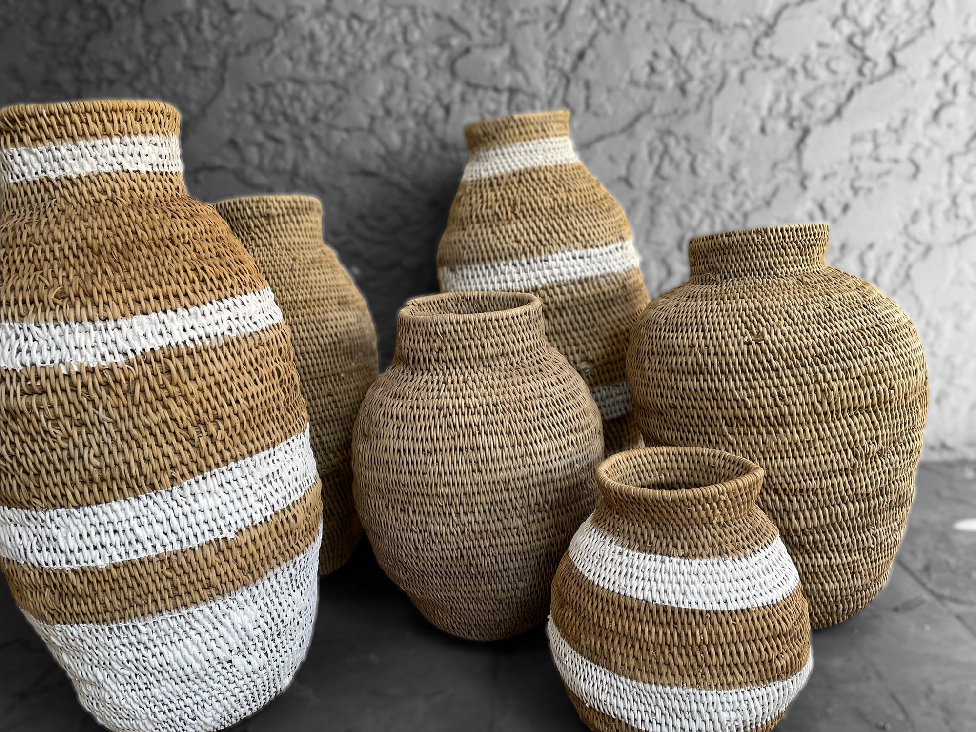 Buhera Baskets - White Stripe - eyahomeliving