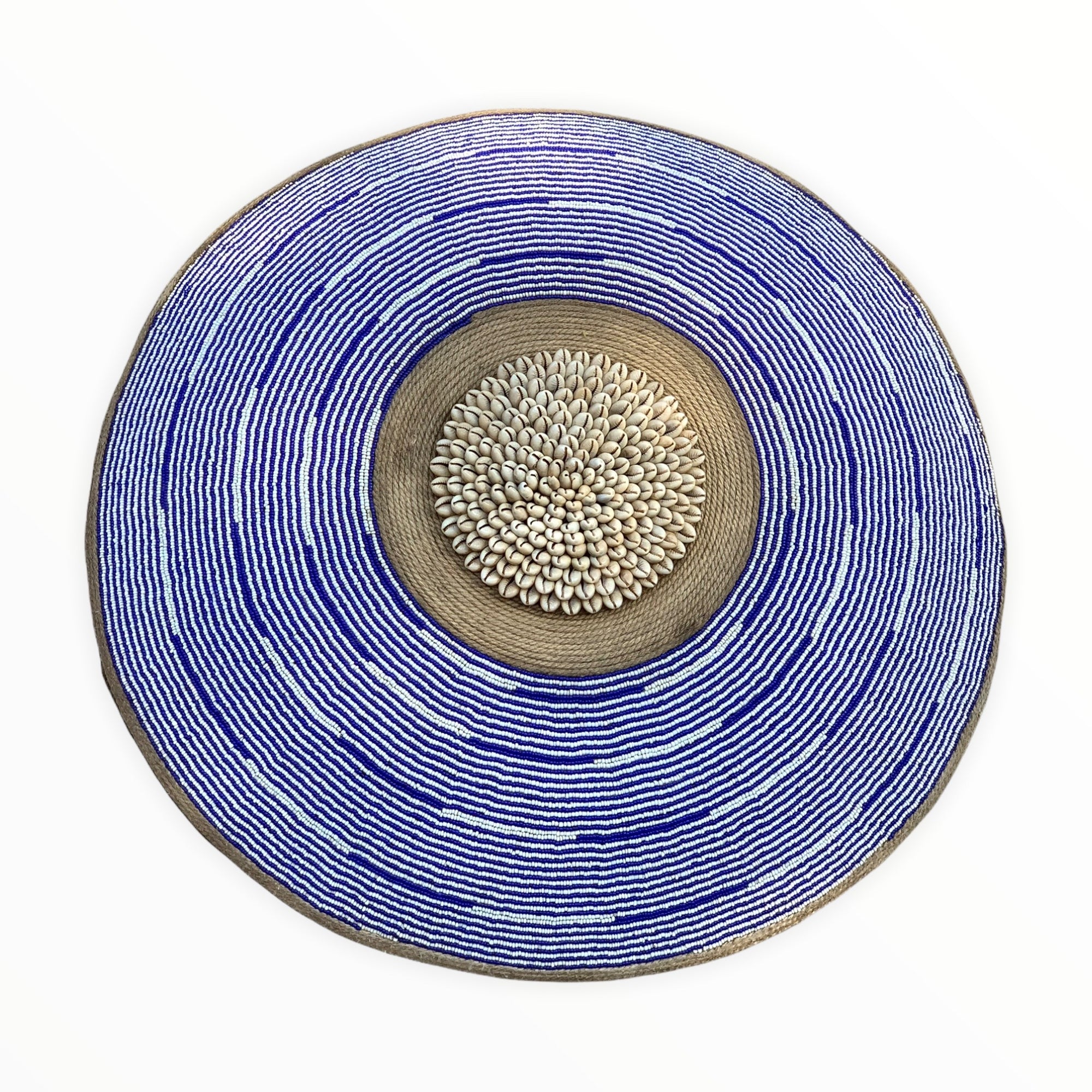 African Beaded Shield - Blue Mesh - eyahomeliving