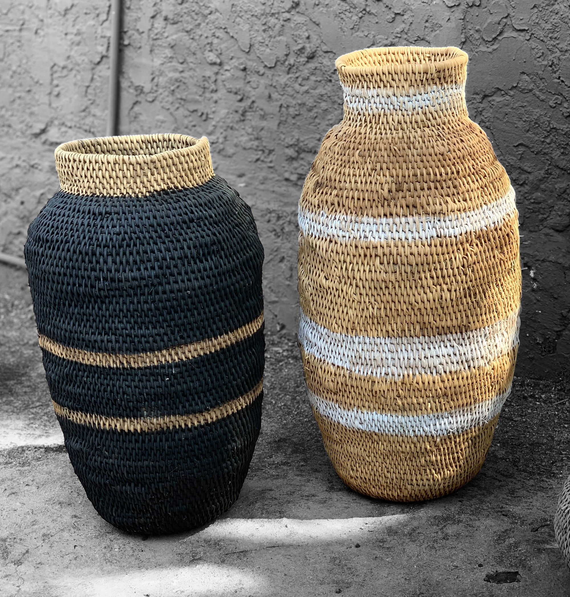 Buhera Baskets - White Stripe - eyahomeliving