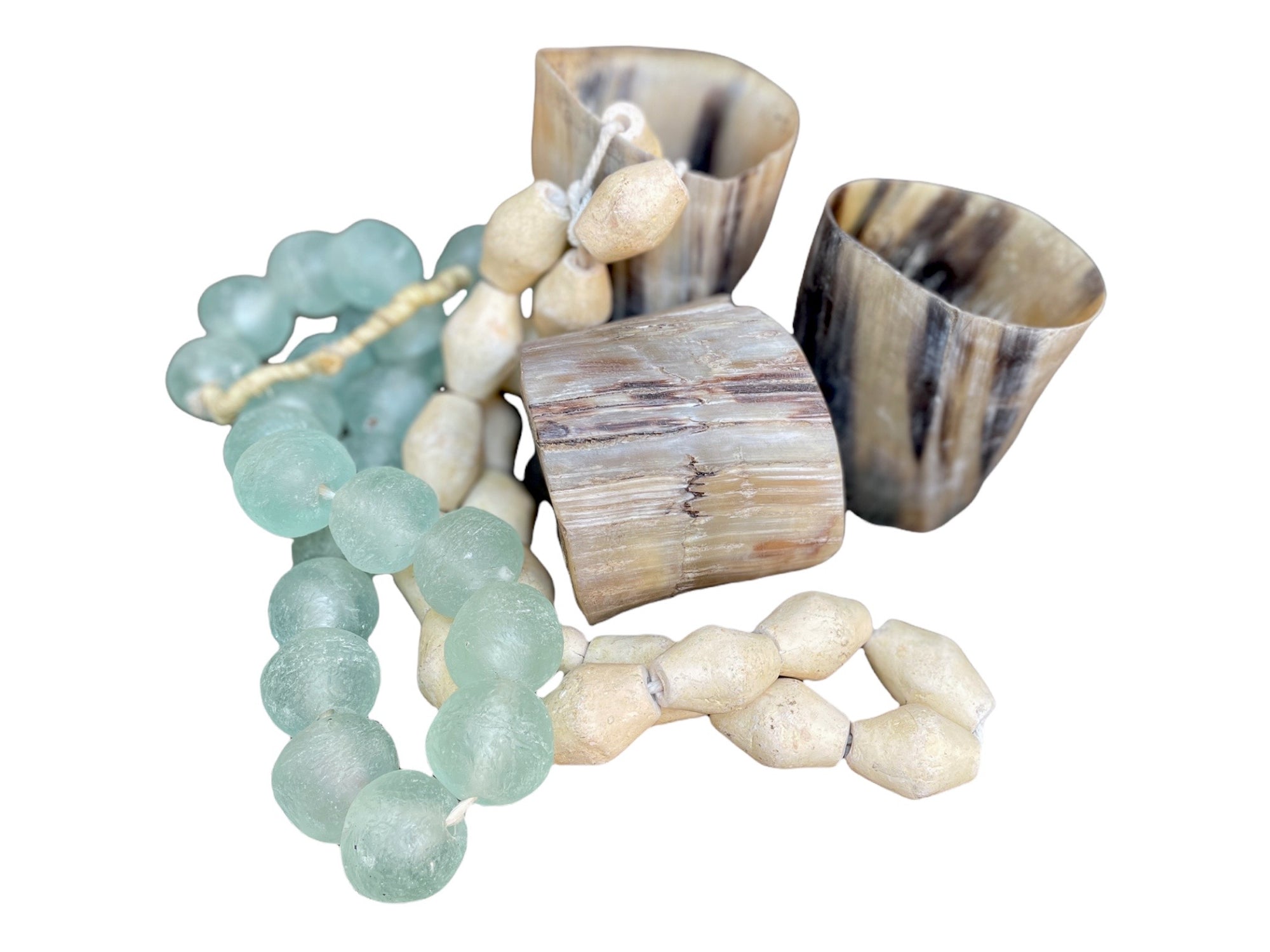 Ghanaian Glass Beads Imported - Clear/Aqua - eyahomeliving