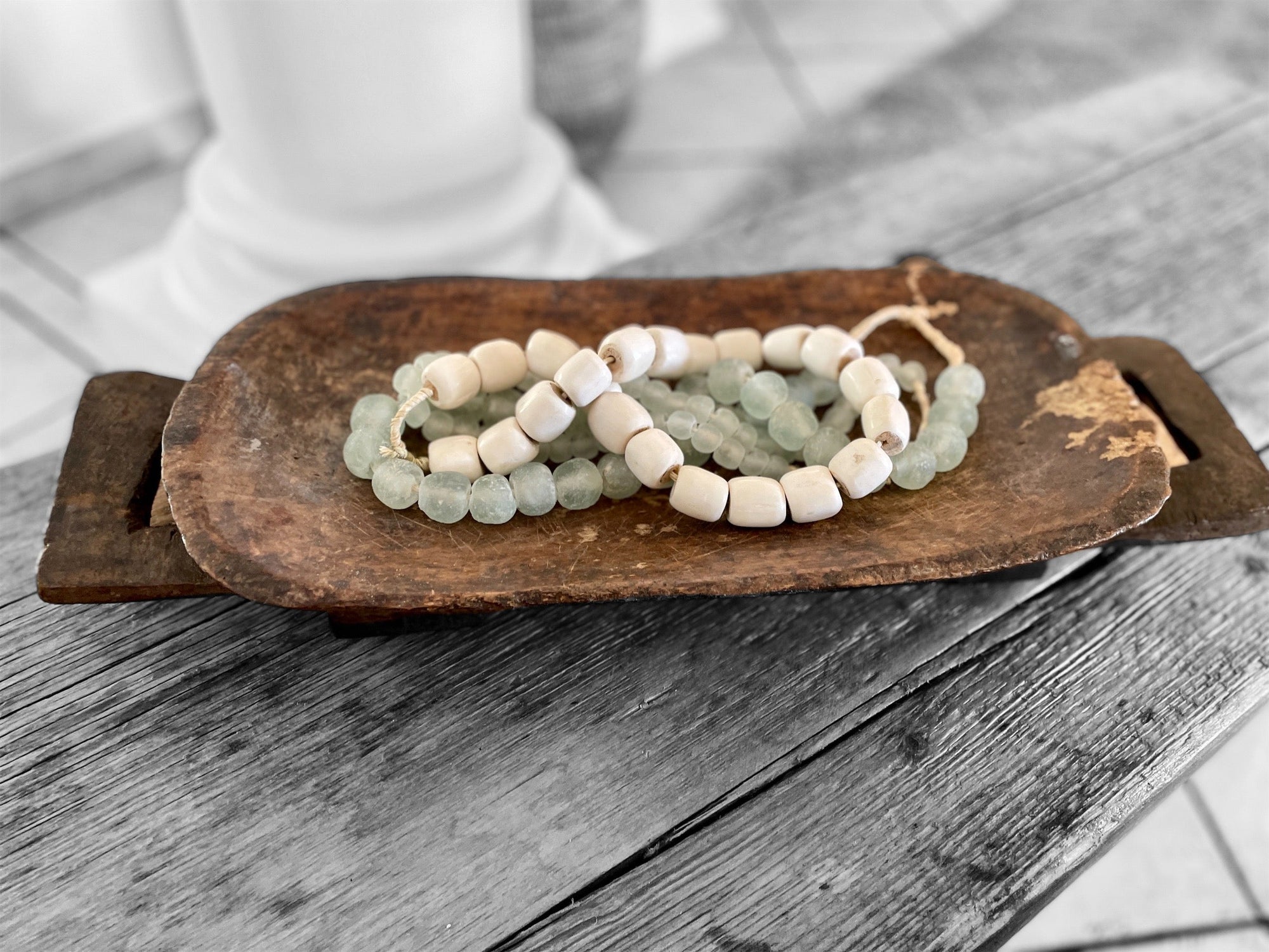Ghanaian Glass Beads Imported - Camouflage Green - eyahomeliving