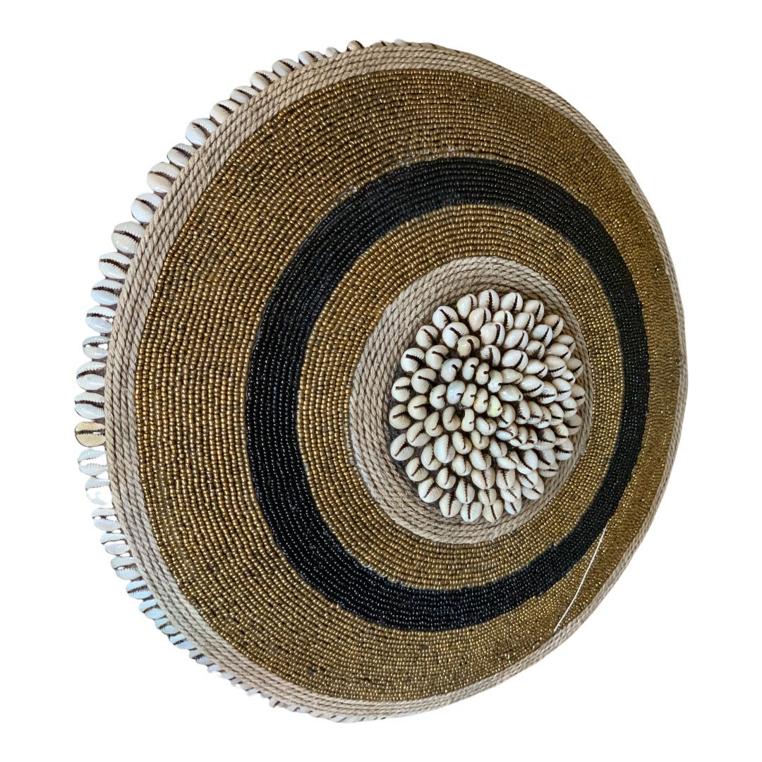 African Beaded Shield - Gold/Black/Plain - eyahomeliving