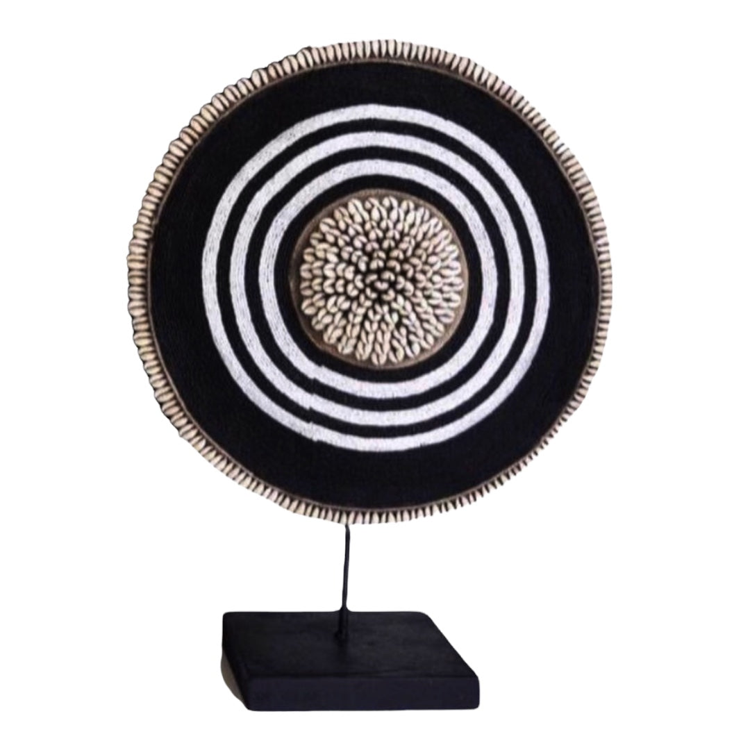 African Beaded Shield - Bulls Eye B/W - White Ring - eyahomeliving