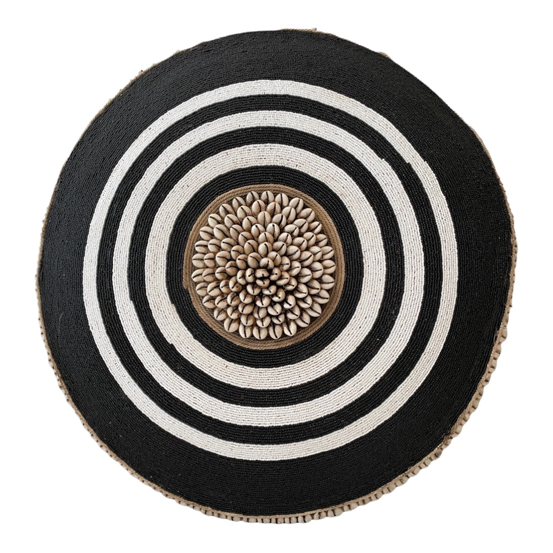 African Beaded Shield - Bulls Eye B/W - White Ring - eyahomeliving