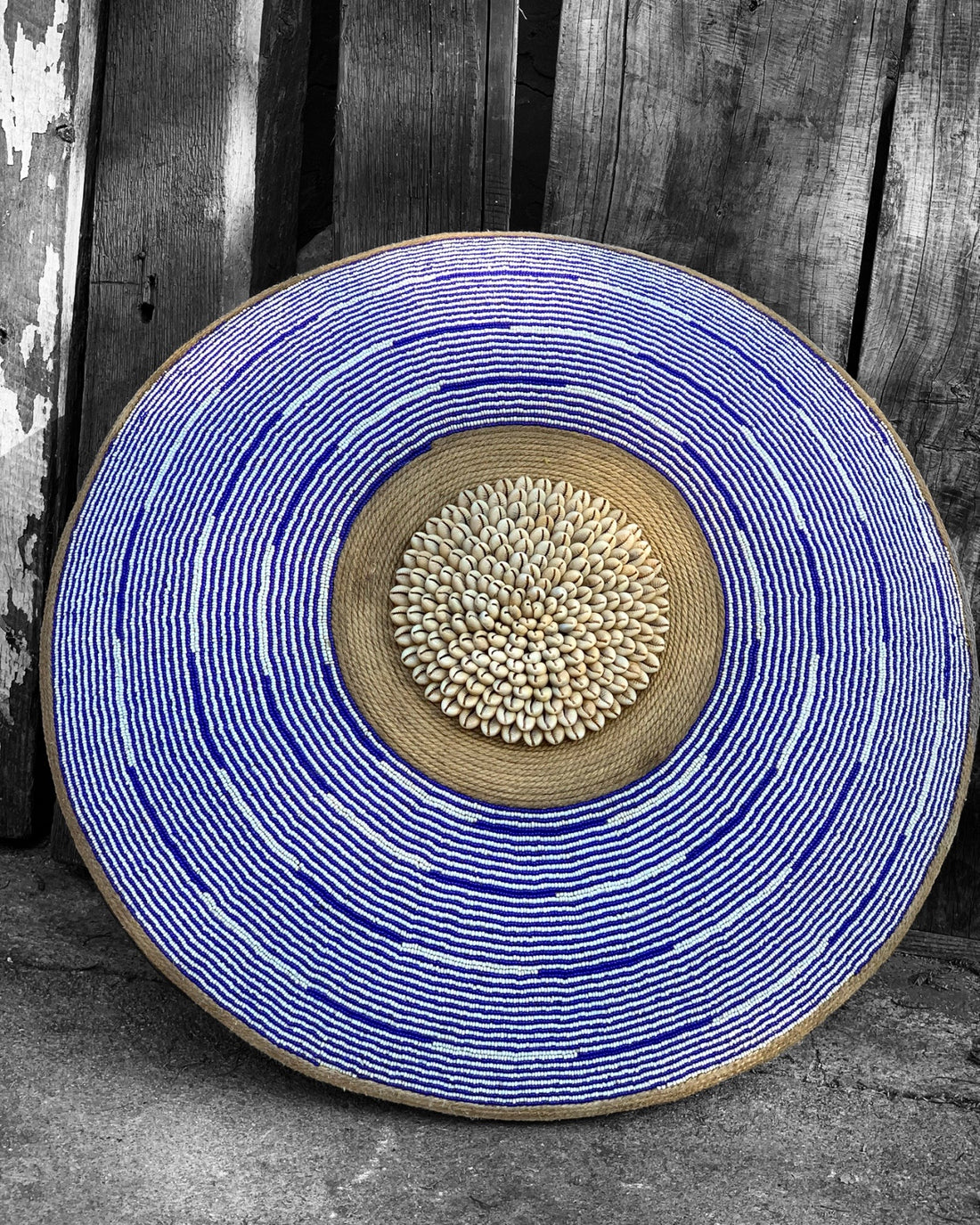 African Beaded Shield - Blue Mesh - eyahomeliving