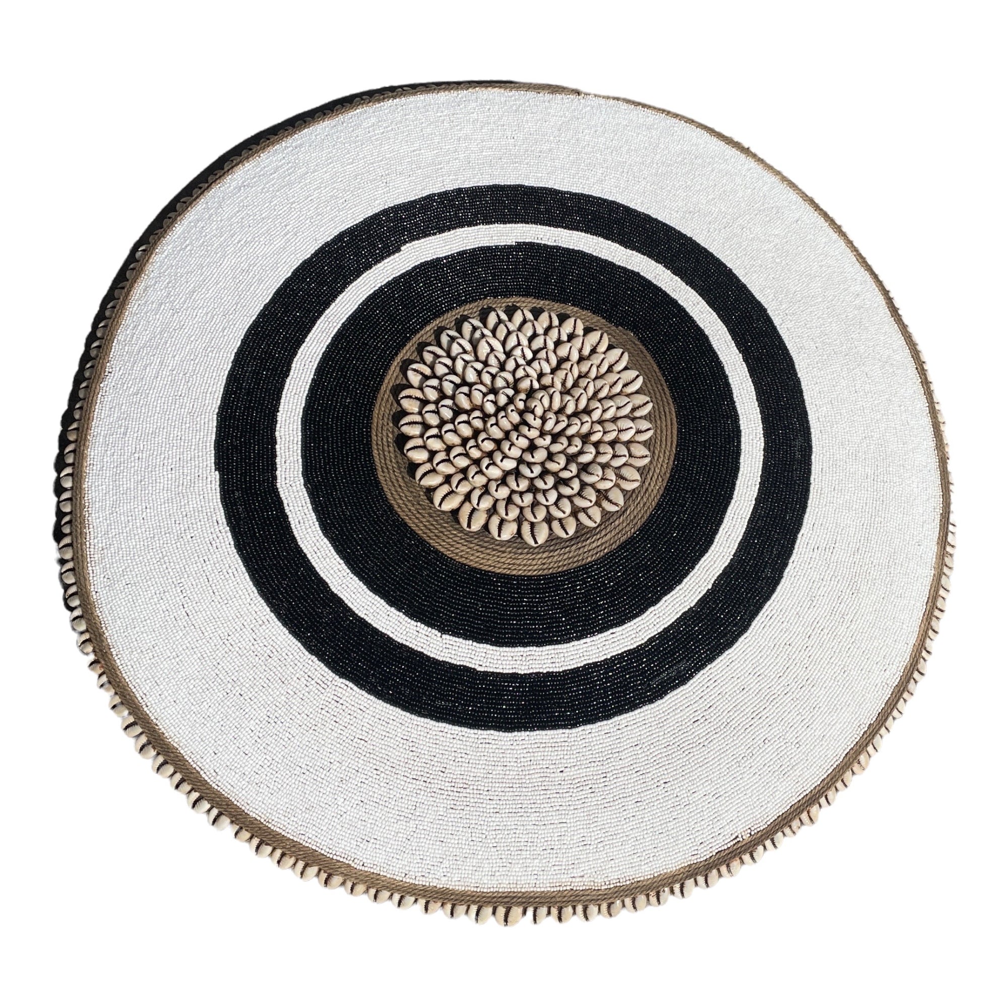 African Beaded Shield - Bulls Eye B/W RIng - eyahomeliving