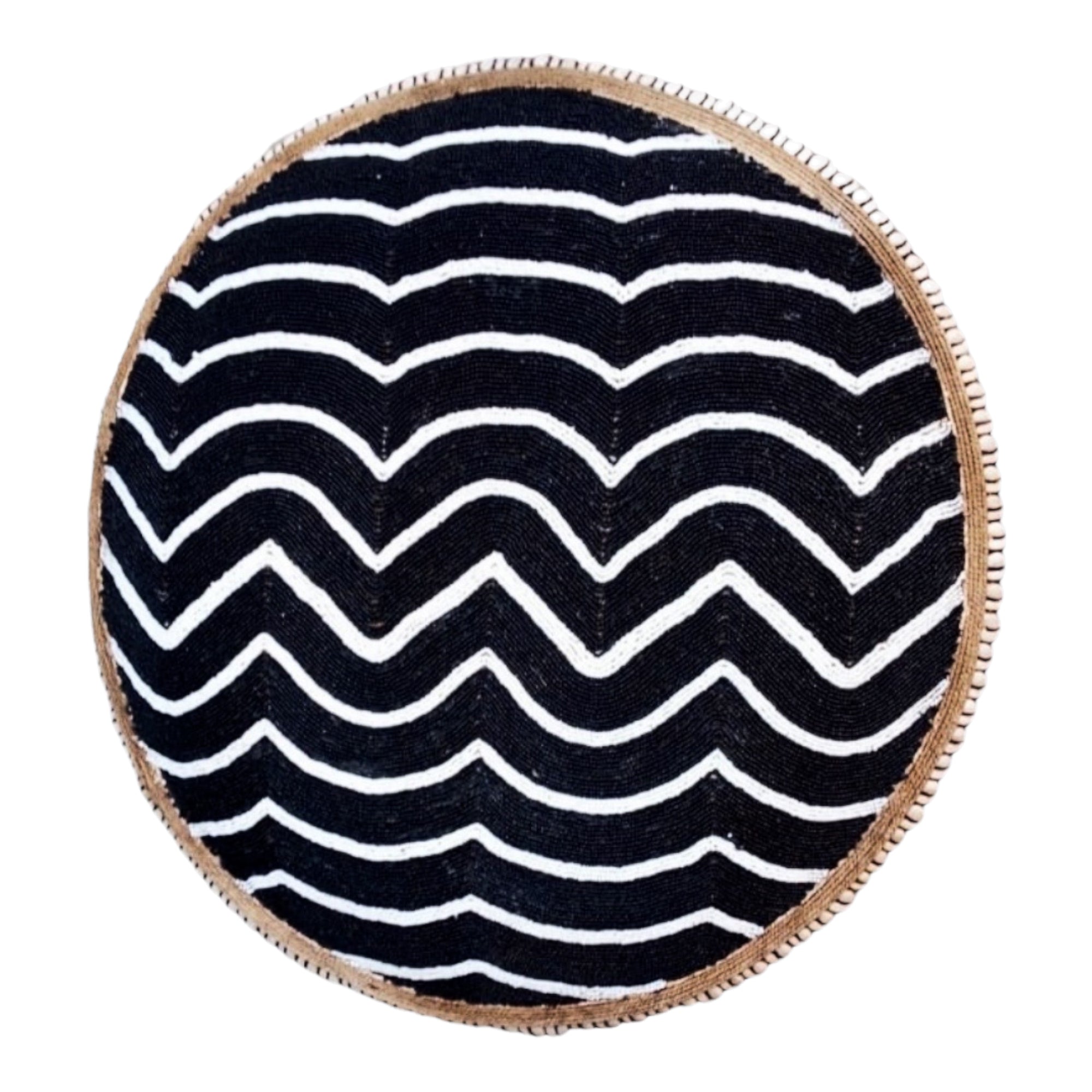 African Beaded Shield - &quot;Wave&quot; Black/White - eyahomeliving