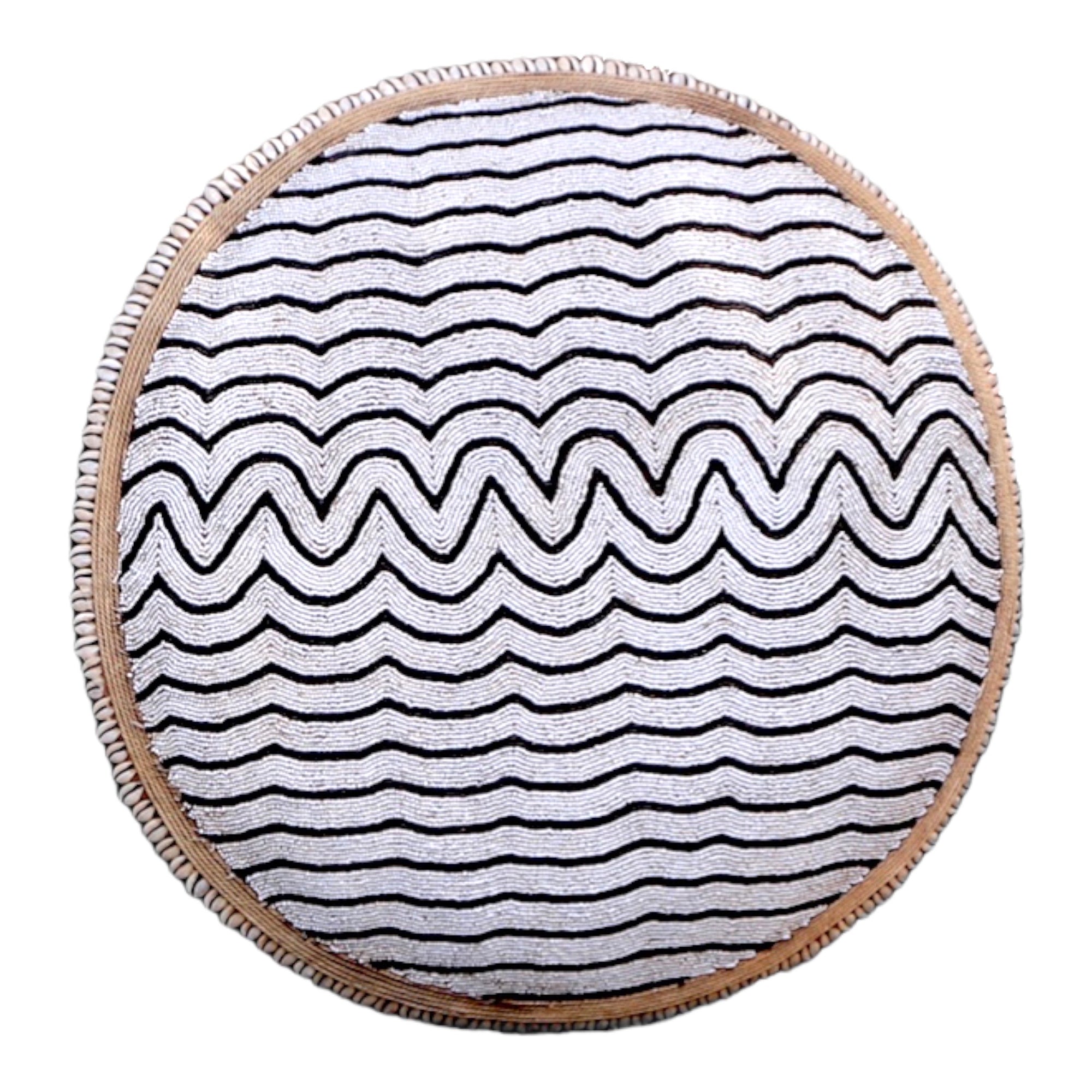 African Beaded Shield - &quot;Wave&quot; Black/White - eyahomeliving