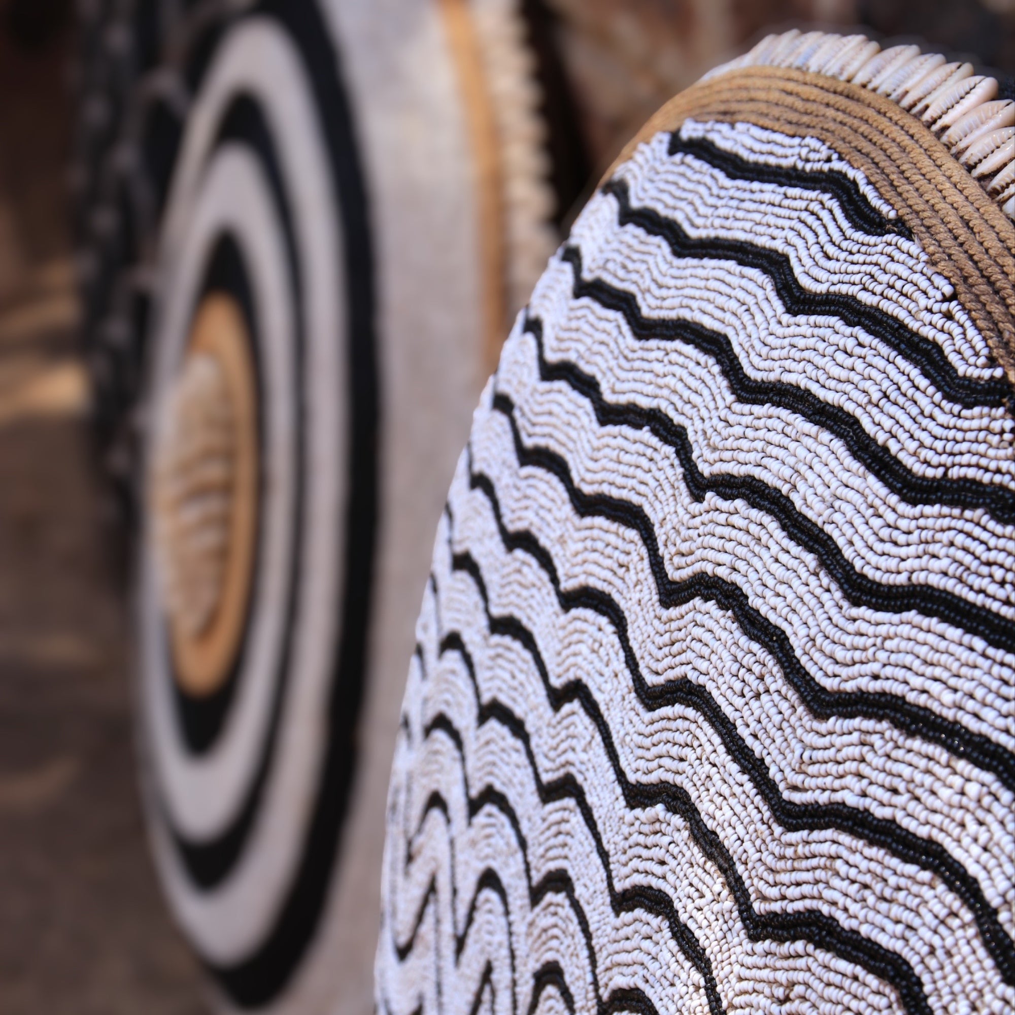 African Beaded Shield - &quot;Wave&quot; Black/White - eyahomeliving