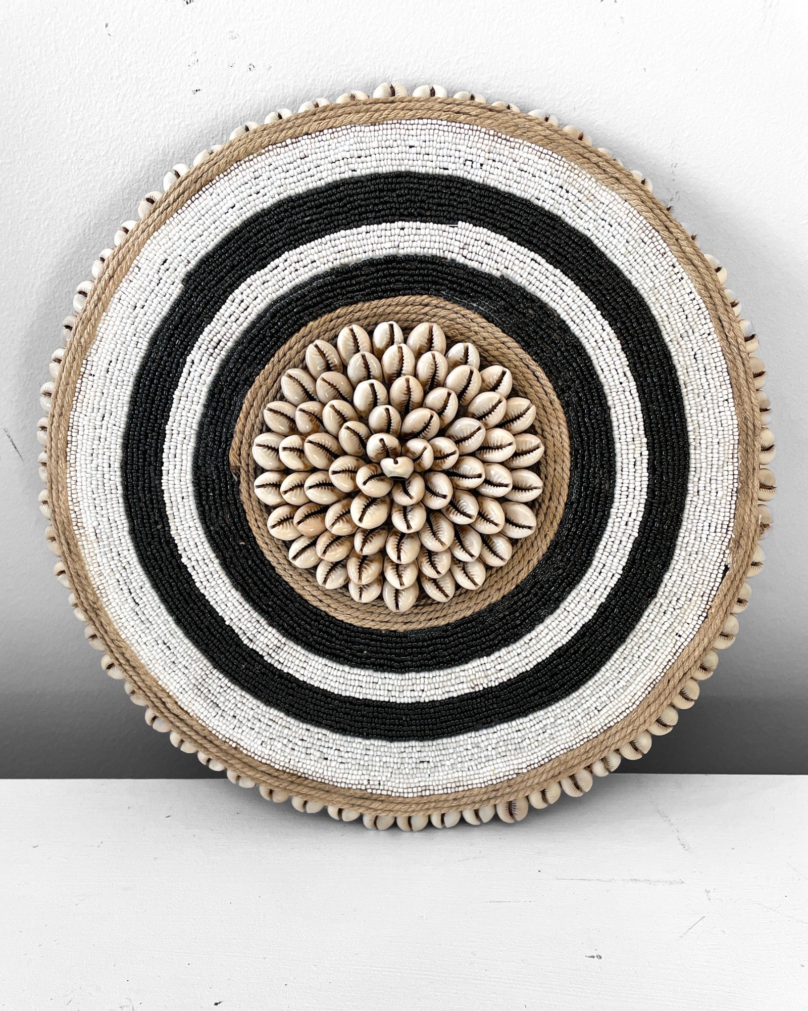 African Beaded Shield - Bulls Eye B/W Ring - eyahomeliving