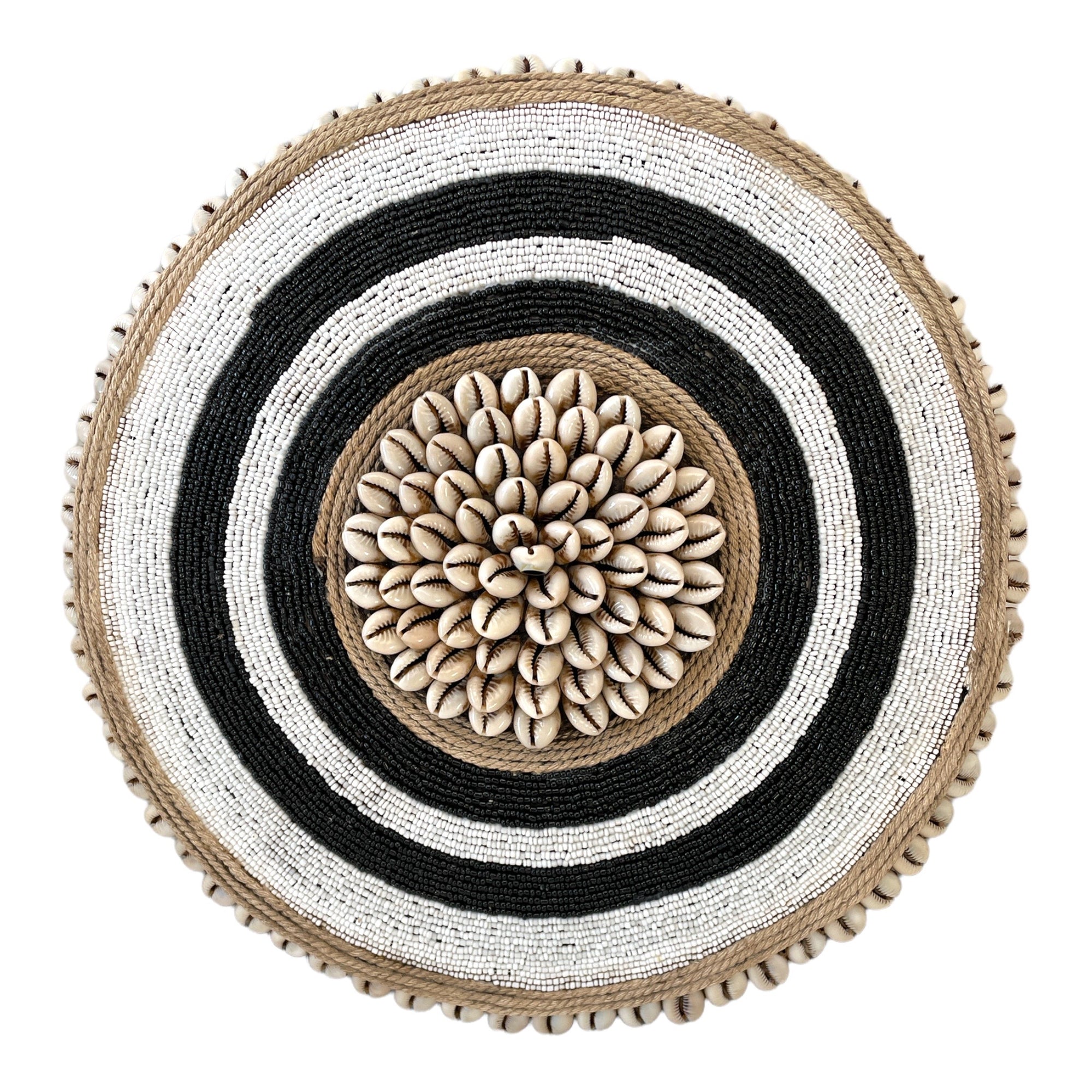 African Beaded Shield - Bulls Eye B/W Ring - eyahomeliving