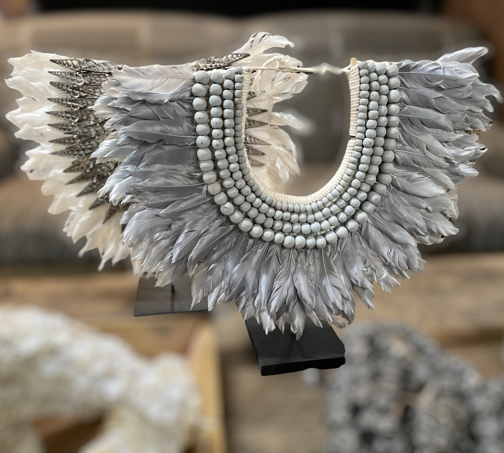 Grey Feather Wooden Collar BACK IN STOCK - eyahomeliving