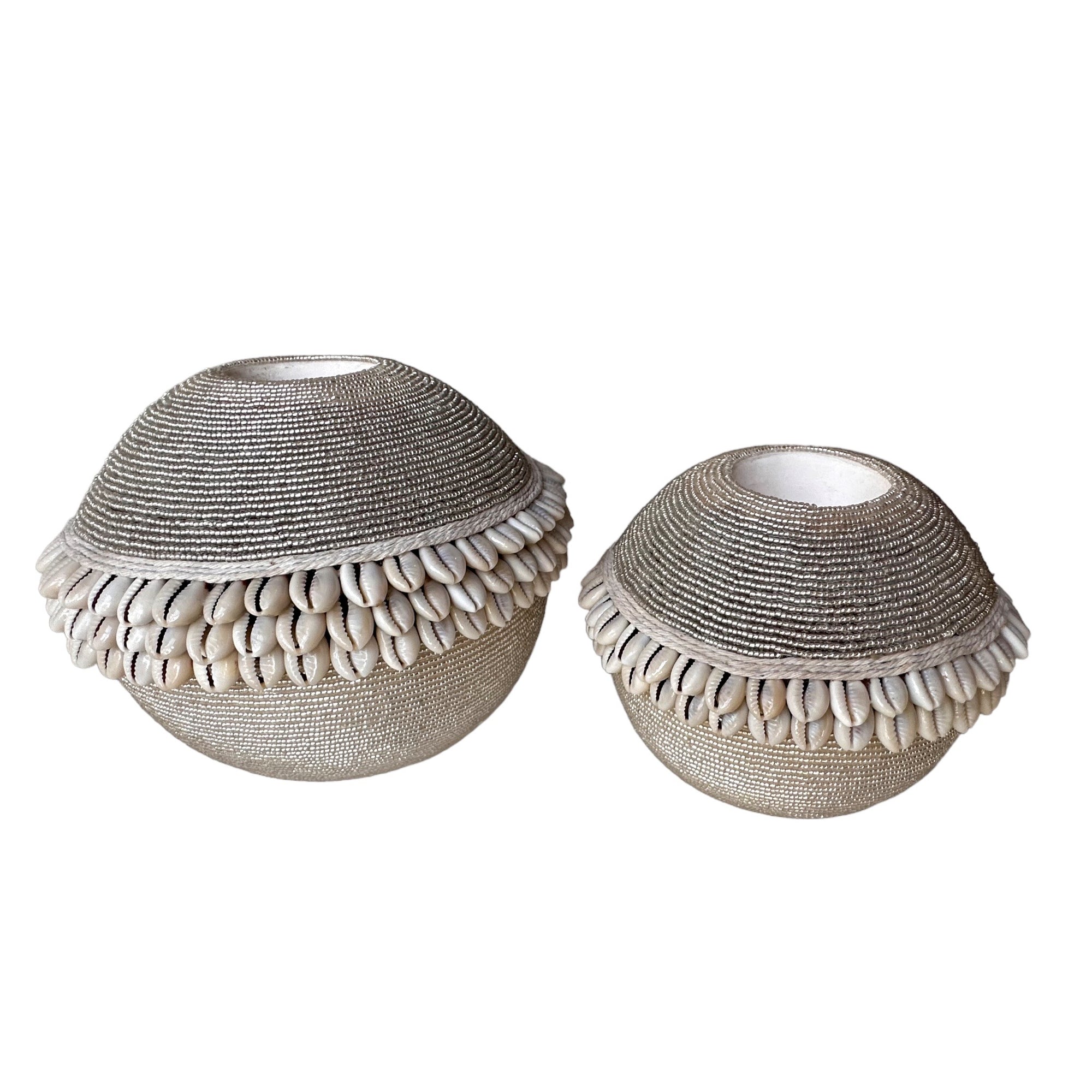 NEW - SHELL / Beaded Tea Lights - SILVER - eyahomeliving