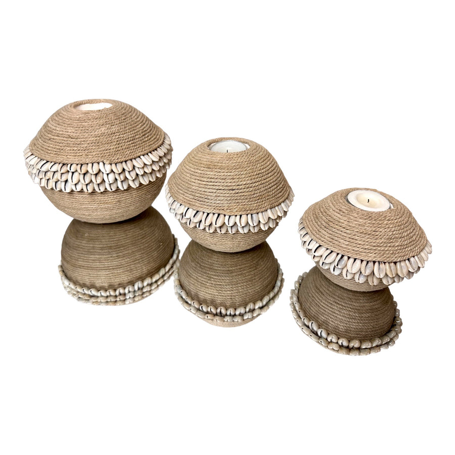 Manila Rope and Cowrie Shell Tea Lights - Natural