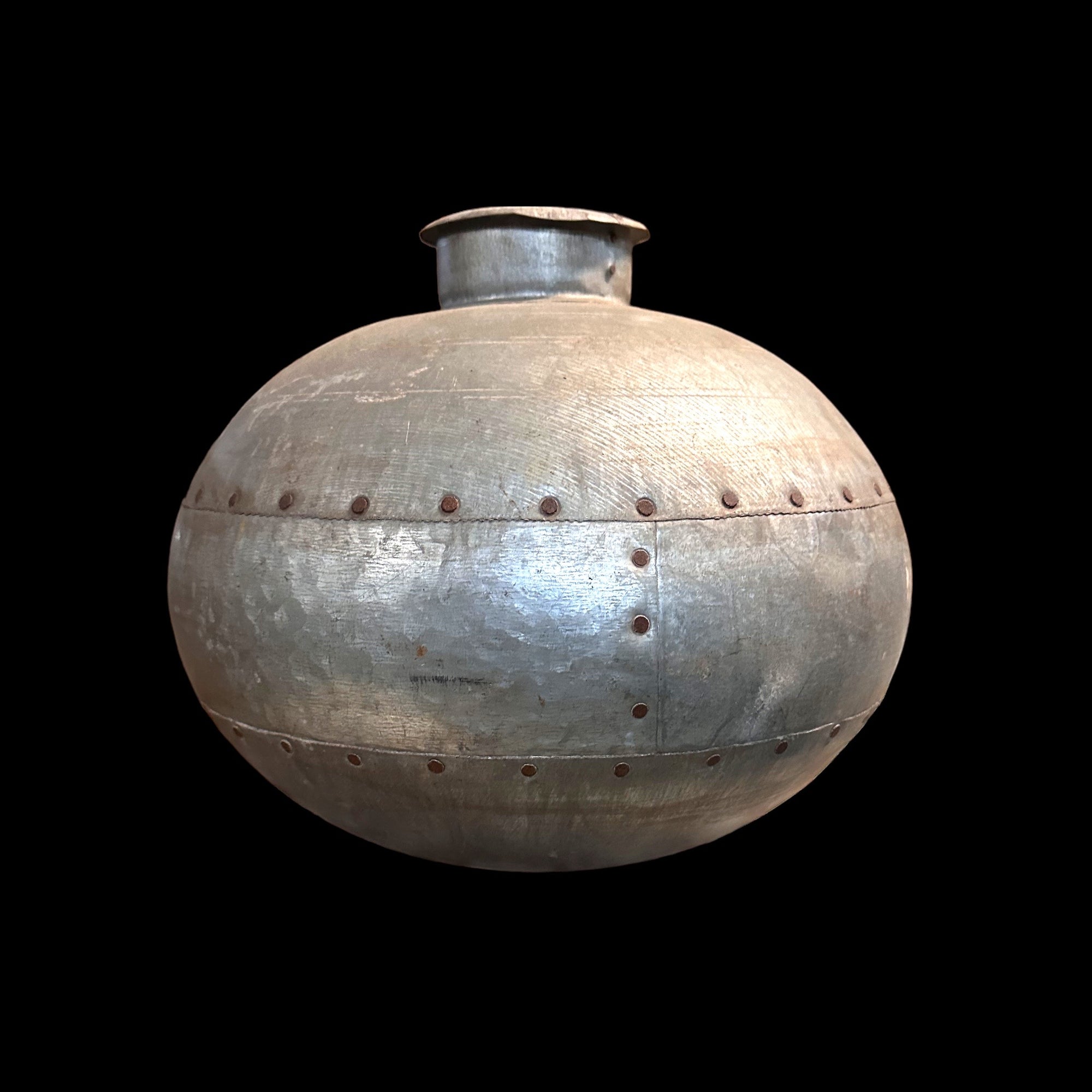 Antique Riveted Metal Water Pot - INDIA