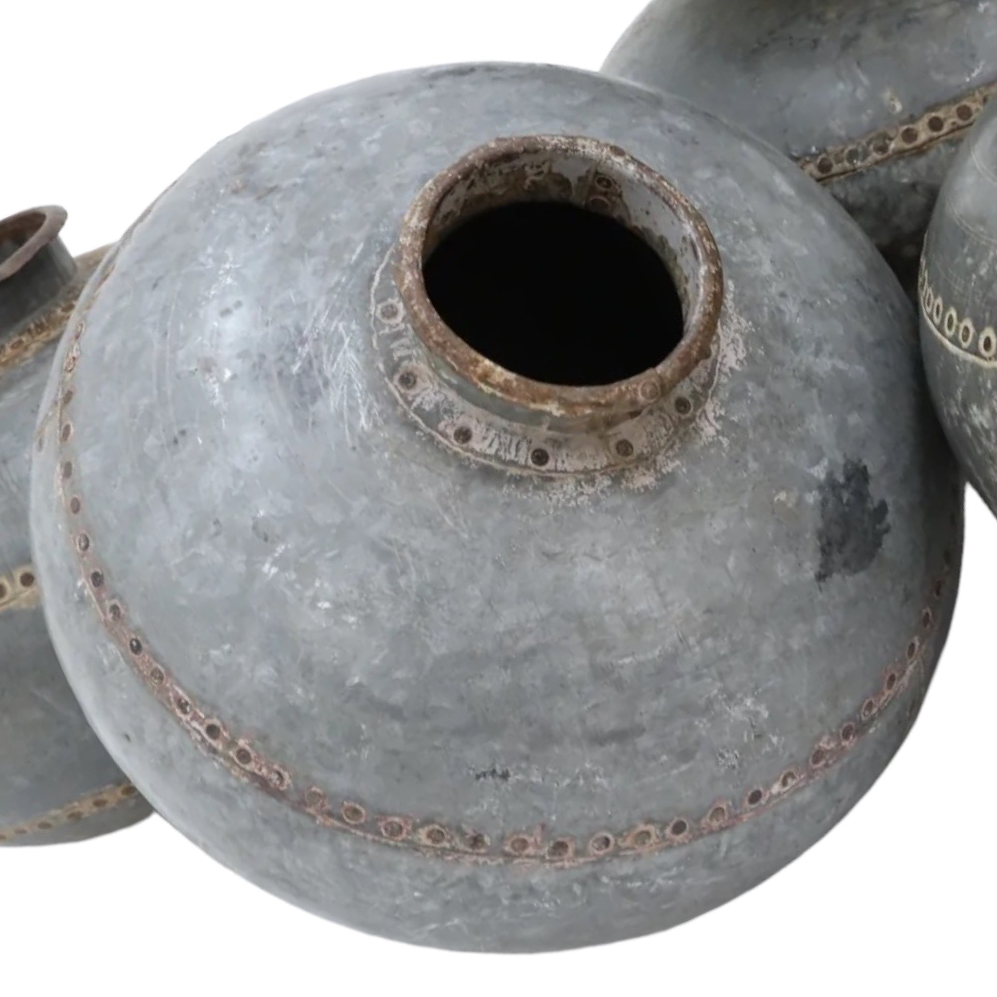 Antique Riveted Metal Water Pot - INDIA