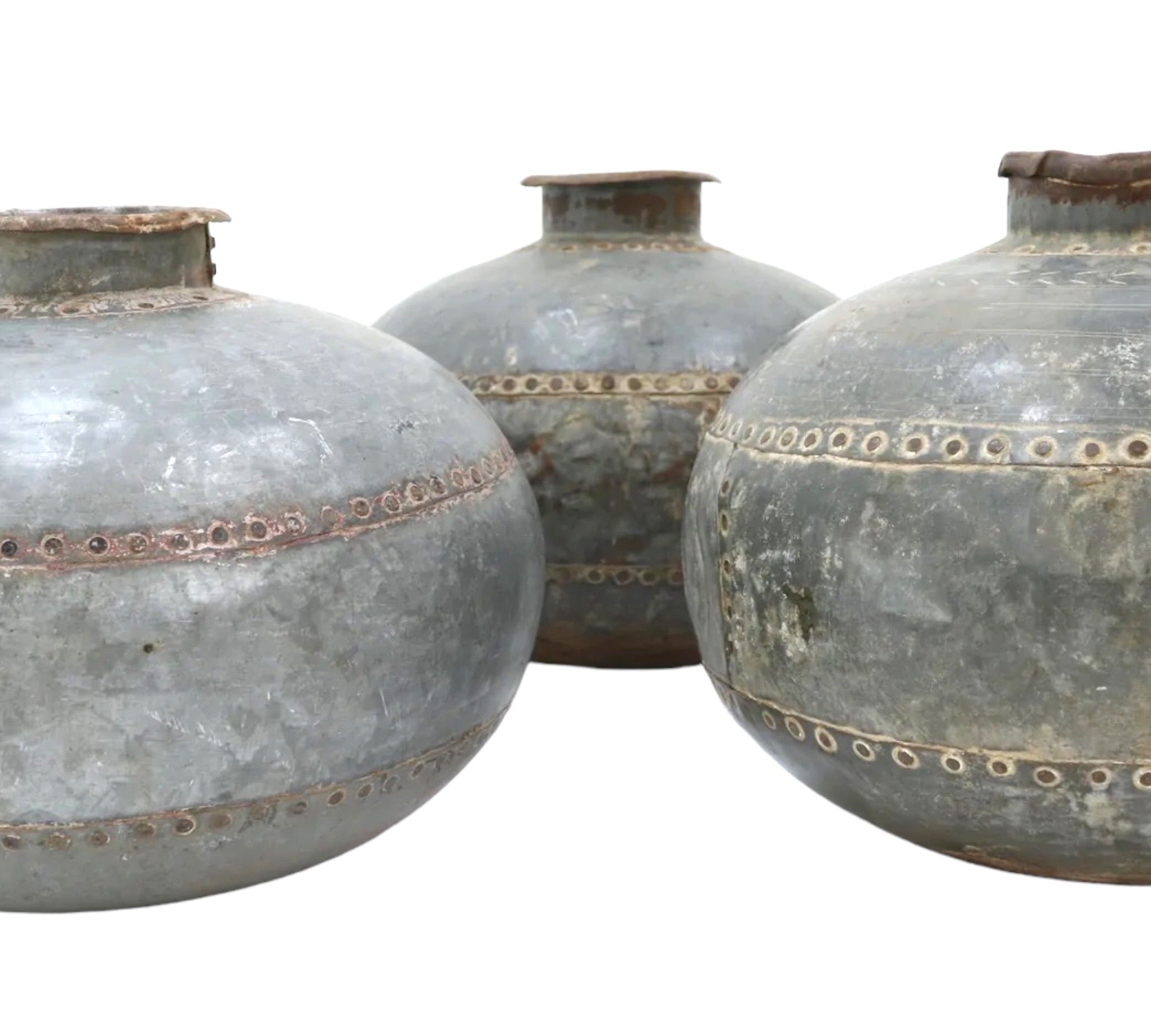 Antique Riveted Metal Water Pot - INDIA