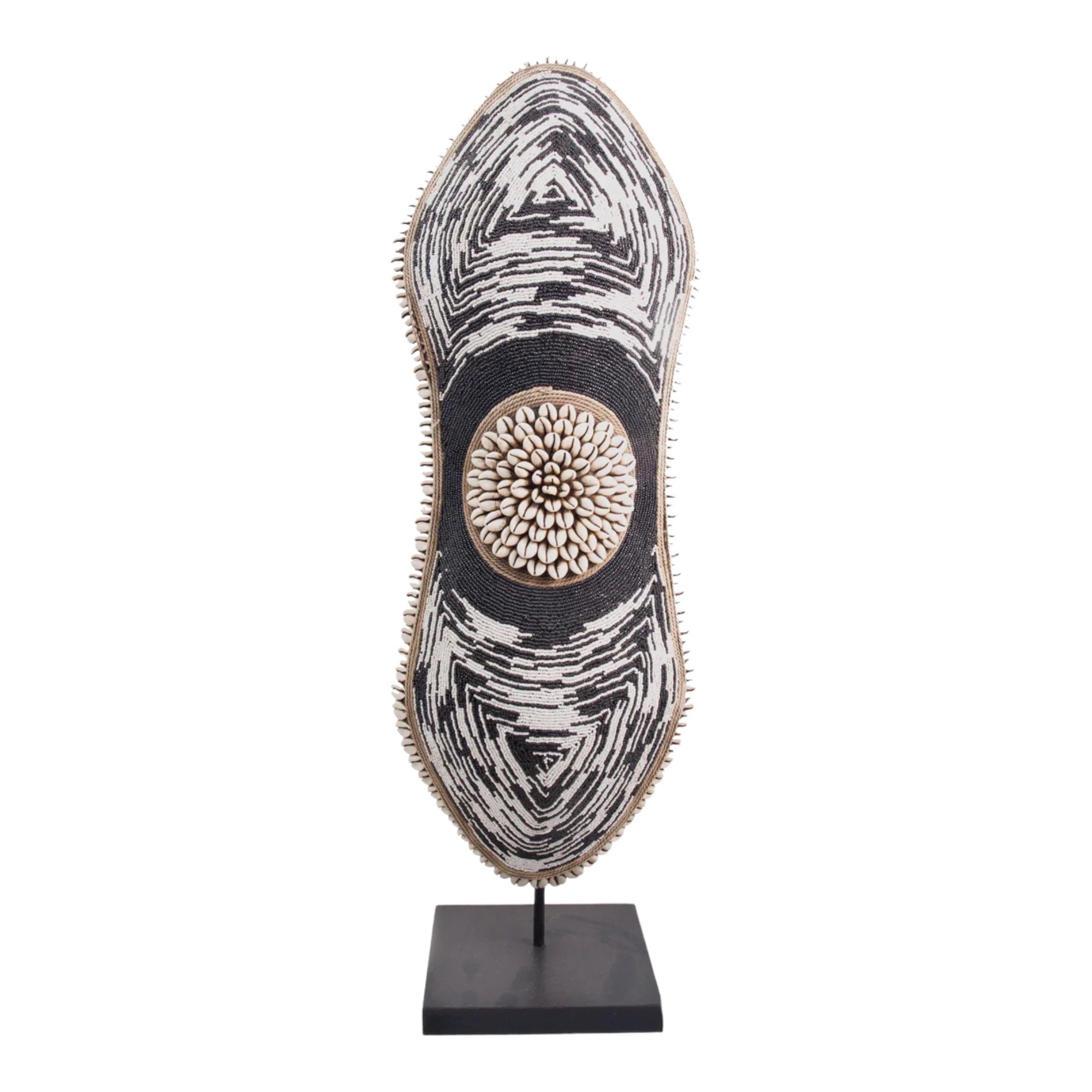 African Beaded Shield - Peanut Black / White