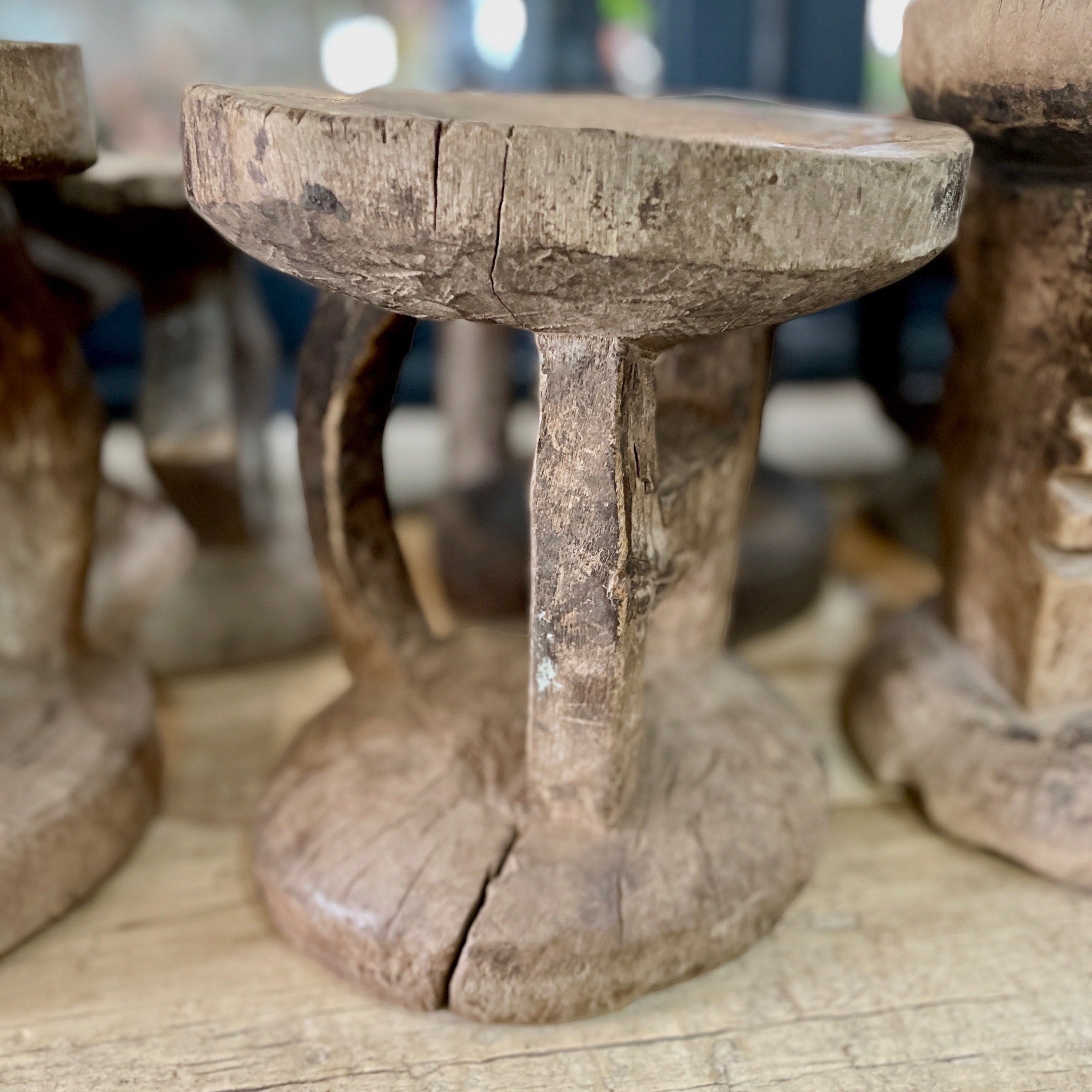 Decorative Vintage Tonga Stools | Rustic Wooden Side Stool