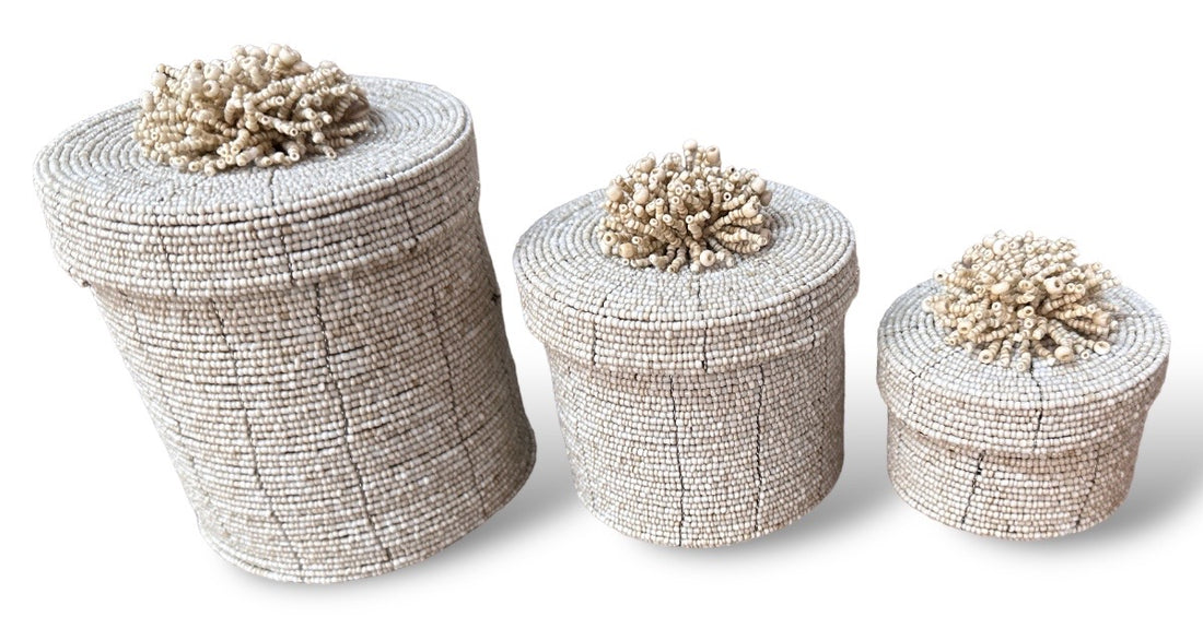 Bali Beaded Ornamental Containers  Set of 3